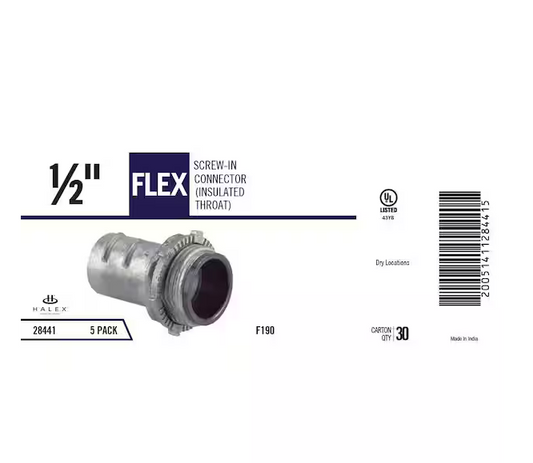 1/2 in. Flexible Metal Conduit (FMC) Screw-in Insulated Throat Connector (5-Pack) - 9475138