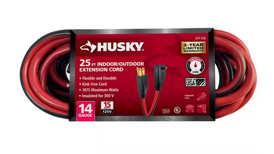 25 ft. 14/3 Medium Duty Indoor/Outdoor Extension Cord, Red/Black - 9277533