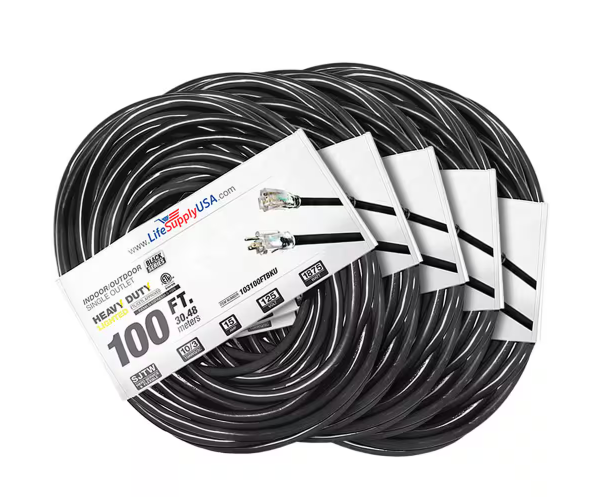 100 ft. 10-Gauge/3-Conductors SJTW Indoor/Outdoor Extension Cord with Lighted End Black (5-Pack) - 91012243506