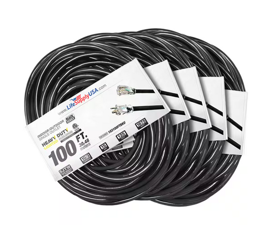 100 ft. 10-Gauge/3-Conductors SJTW Indoor/Outdoor Extension Cord with Lighted End Black (5-Pack) - 91012243506