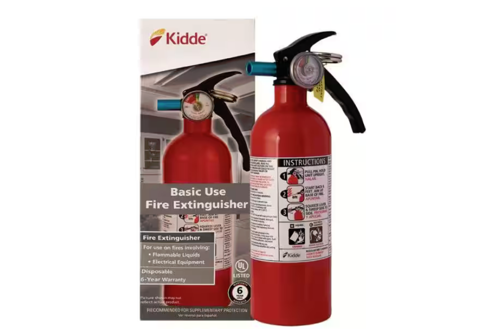 Fire Extinguisher with Mount Bracket and Strap, 5-B:C, Dry Chemical, Supplemental One-Time Use - 91002763580