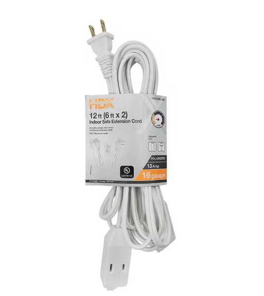 12ft. 16/2 Light Duty Indoor Sofa Cord with Two Ends, White - 91008996090