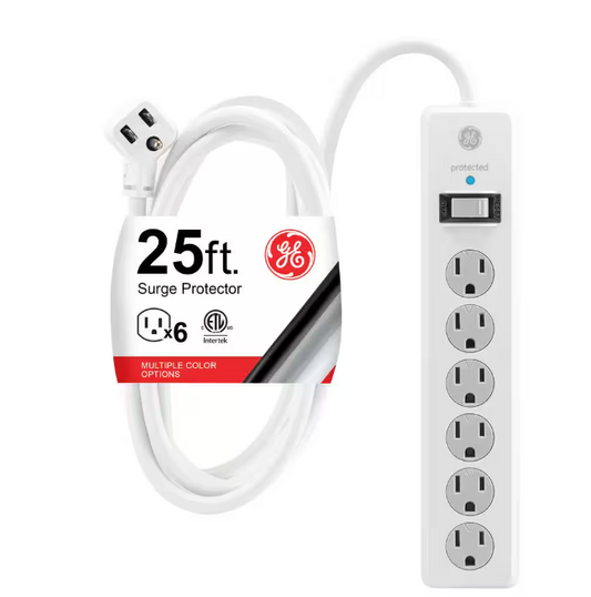25 ft. 6-Outlet Surge Protector, 800J, Safety Covers, White - 91010854142