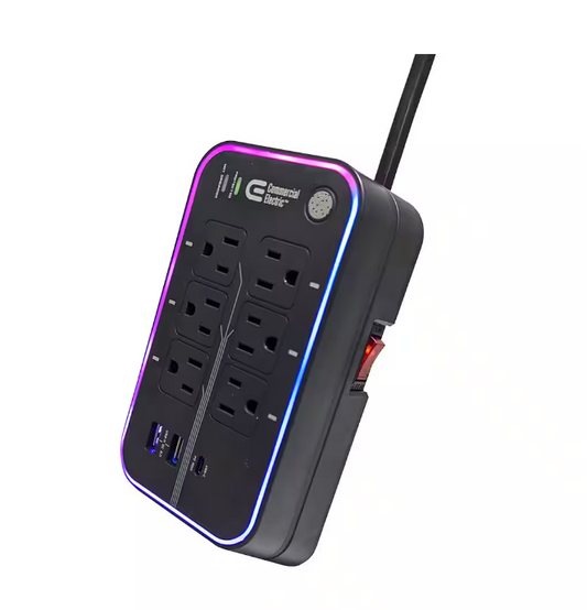 6 ft. 6-Outlet RGB Gaming Surge Protector with 2 USB and 1 USB-C - 91007201403