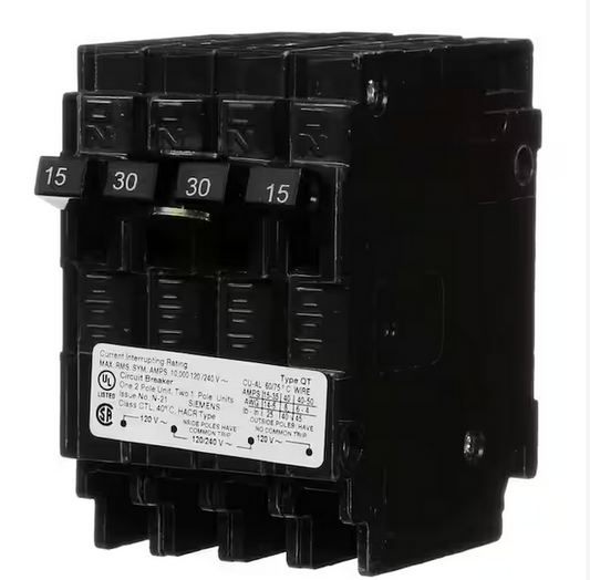 Triplex 2-Outer 15 Amp Single-Pole and 1-Inner 30 Amp Double-Pole Circuit Breaker - 9508601