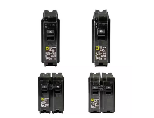 Homeline 1-20 and 1-15 Amp Single-Pole, 1-40 and 1-30 Amp 2-Pole Circuit Breakers (4-pack) - 91005370704