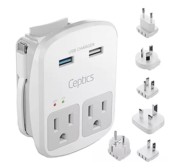 White 2-Outlet Surge Protection Universal Travel Adapter Kit with 2 USB Port and ETL Certified - 91012246638