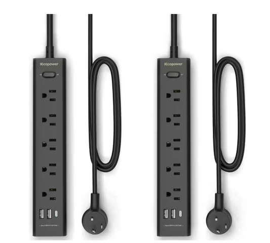 5-Outlet Power Strip Surge Protector with 3 USB Ports and 10 ft. Long Extension Cord, Black (2-Pack) - 91011701815