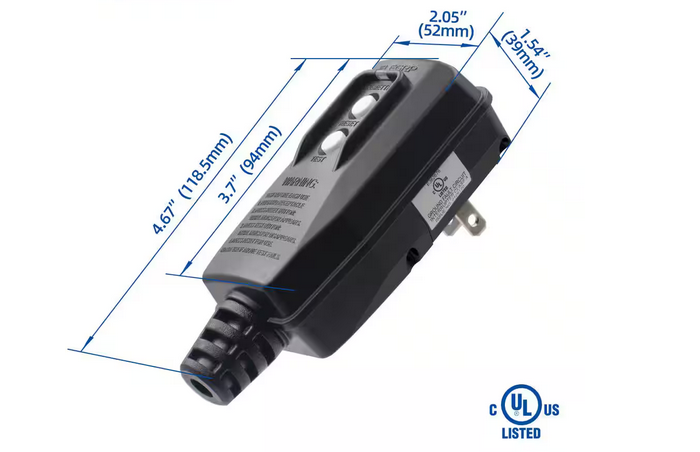 4.67 in. 15 Amp Auto Reset 2 Prong Portable GFCI Replacement Right Angle Plug Assembly - 91008253166