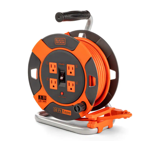 50 ft. 4 Outlets Retractable Extension Cord with 14 AWG SJTW Cable Outdoor Power Cord Reel - 91006218742
