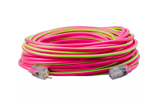 100 ft. 12/3 SJTW Hi-Visbility Multi-Color Outdoor Heavy-Duty Extension Cord with Power Light Plug - 91002932029