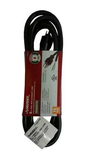 8 ft. 16/3 Medium Duty Tool Replacement Cord, Black - 9165018