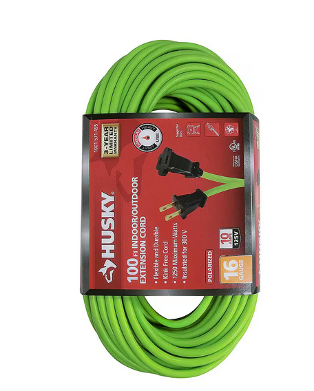 100 ft. 16/2 Light Duty Indoor/Outdoor Extension Cord, Green - 91001571495