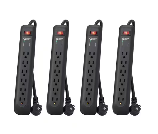 8 ft. 6-Outlet Surge Protector with 45-Degree Flat Angle Plug, Black (4-Pack) - 91012077048