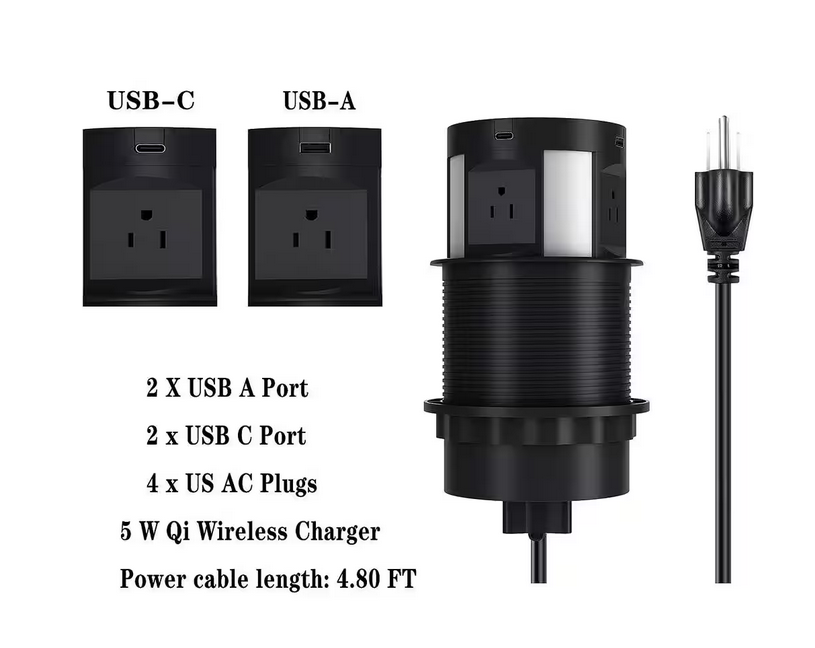 Automatic Pop-Up Outlet for Countertop 8-Outlets with Wireless Charger Station for Kitchen in Black - 91011532171