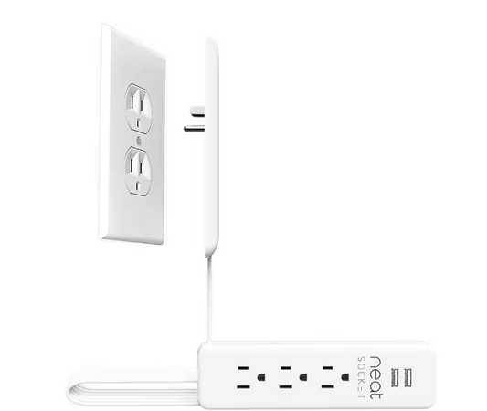 8 ft. Ultra Thin Flat Plug Extension Cord with 3-Outlets, 2 USB Universal Size Flat Plug Power Strip, Child and Pet Safe - 91011117856