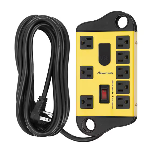 15 ft. 8-Outlets Heavy-Duty Metal Power Strip Surge Protector with 2-USB Ports, 1440 J - 91010996938