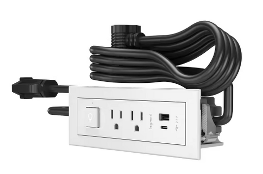 10 ft. Cord 15 Amp 2-Outlet, Switch and 2 Type A/C USB radiant Recessed Furniture Power Strip in White - 91005774646