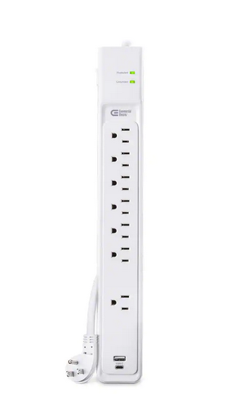 6 ft. 7-Outlet Surge Protector with USB in White - 91007533258