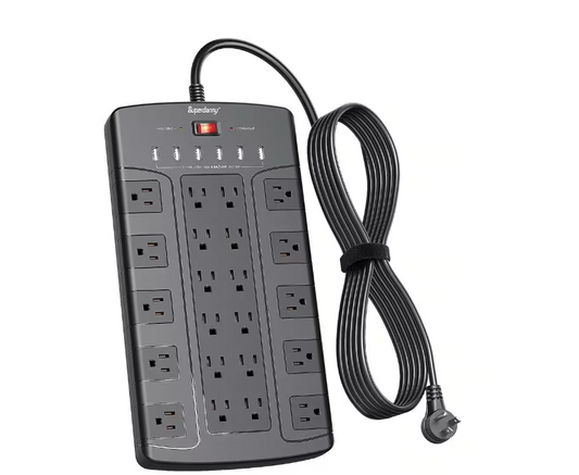 6.5 ft. Flat Plug Power Cord, Surge Protector Power Strip with 22 Outlets & 6 USB, 1875-Watt/15 Amp, 1050J - Black - 91010598661
