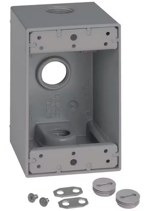 1-Gang Metal Weatherproof Deep Electrical Outlet Box with (3) 1/2 inch Holes, Gray - 91010179756