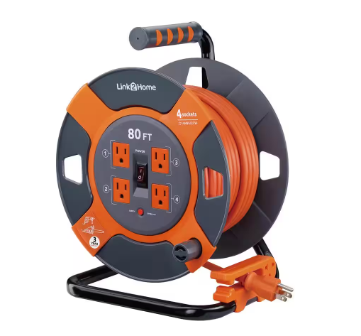 80 ft. 14/3 Extension Cord Storage Reel with 4 Grounded Outlets and Overload Protection - 91004298185