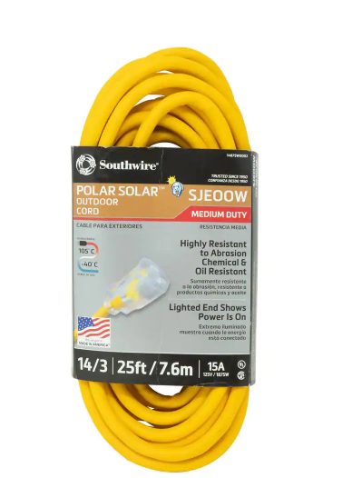 25 ft. 14/3 SJEOOW Cold Weather Outdoor Heavy-Duty Extension Cord - 91004350845