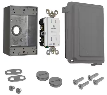 1-Gang Metal Weatherproof While In Use GFCI Receptacle Kit, Gray - 91010179953