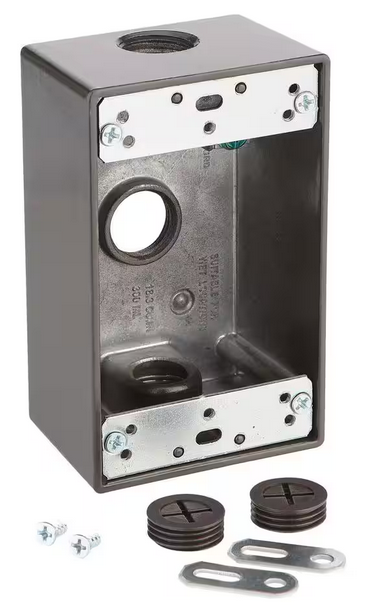 1-Gang Metallic Weatherproof Box with (3) 1/2 in. Holes, Bronze - 9677515