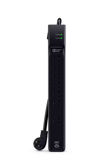 8 ft. 7-Outlet Surge Protector with USB in Black - 91007533259