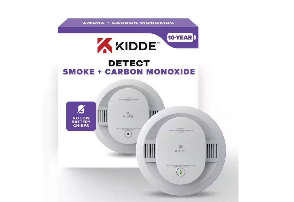 10-Year Battery Powered Combination Smoke and Carbon Monoxide Detector with Alarm LED Warning Lights - 91010608796