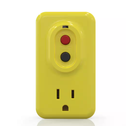 15 AMP Single Outlet GFCI Adapter, 3-Prong Grounded GFCI Adapter Plug, for Indoor Use with Manual Reset, Yellow - 91008139922