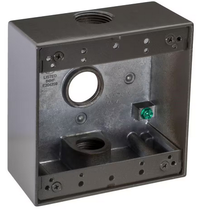 3/4 in. Weatherproof 3-Hole Double Gang Bronze Electrical Box - 91009346241