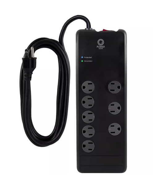 7 ft. 16/3 8-Outlet 2100J Surge Protector Power Strip Extension Cord, Black - 91002099995