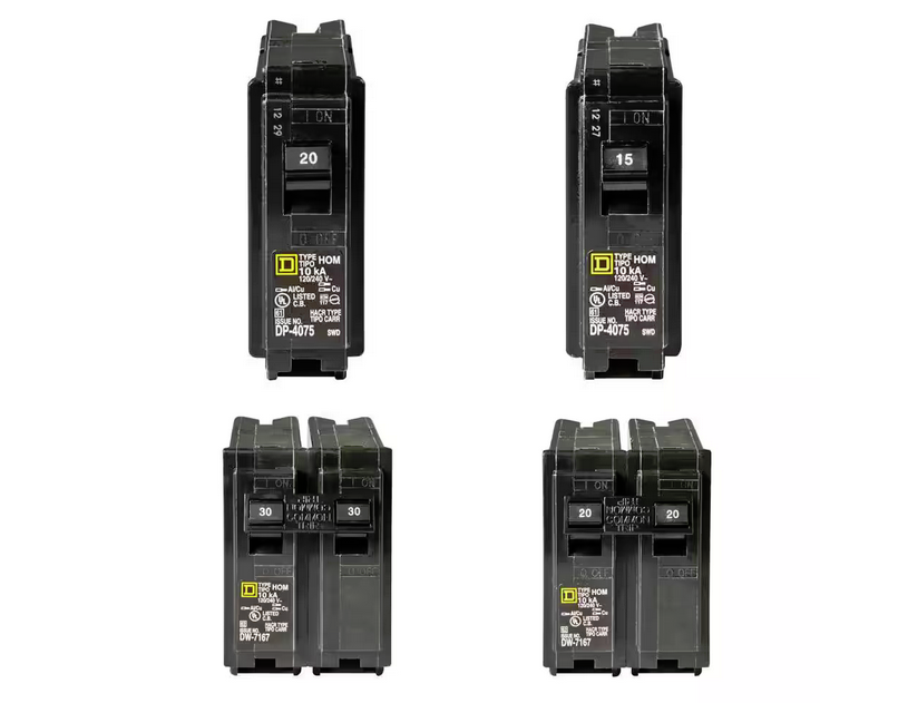 Homeline 1-20 and 1-15 Amp Single-Pole, 1-30 and 1-20 Amp 2-Pole Circuit Breakers (4-pack) - 91005370708