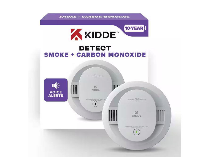 10-Year Battery Powered Combination Smoke and Carbon Monoxide Detector with Alarm LED Warning Lights and Voice Alerts - 91010608797