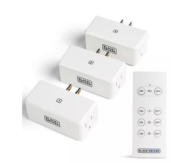 1 Amp to 15 Amp Plug-In Indoor Wireless Remote Control System with 3 Smart Adapters Grounded and 1 Remote, White - 91006541011