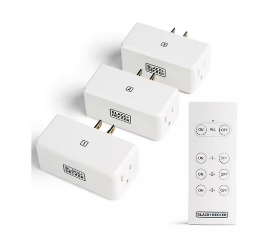 1 Amp to 15 Amp Plug-In Indoor Wireless Remote Control System with 3 Smart Adapters Grounded and 1 Remote, White - 91006541011