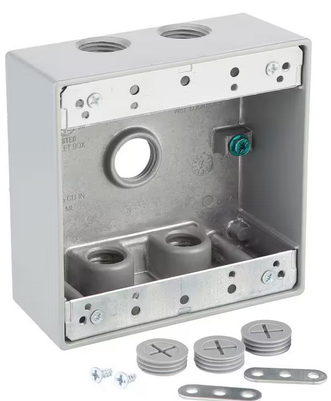 2-Gang Metallic Weatherproof Box with (5) 1/2 in. Holes, Gray - 9186897