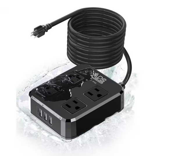 10 ft. 4-Outlets Surge Protector Extension Cord Outdoor Waterproof Power Strip withand 3-USB Ports - 91010791060