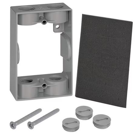 1-Gang Metal Weatherproof Electrical Outlet Box Extension Ring with (4) 1/2 inch Holes, Gray - 91010333704