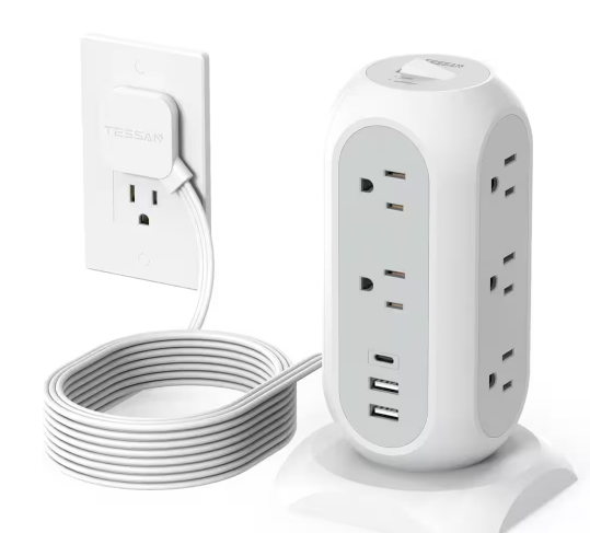 Tower Power Strip Flat Plug with 14-Outlets, USB (1 USB C) Port Surge Protector Tower with 1050J Protection - 91011526521
