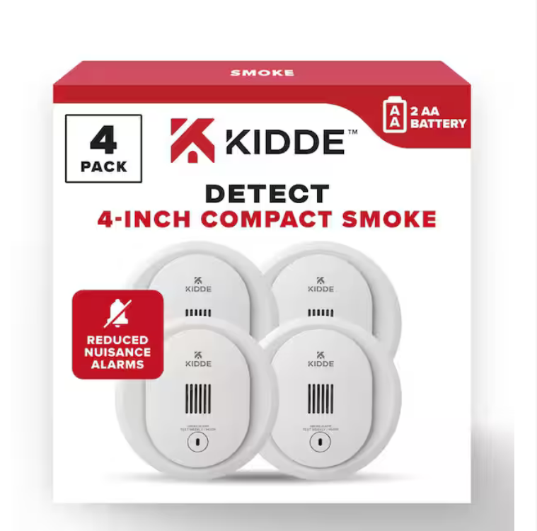 Compact 4 Pack Battery Powered 4 in Smoke Detector with Alarm LED Warning Light - 91010634458