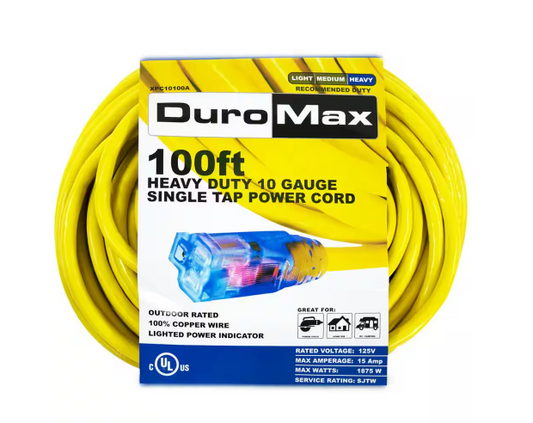 100 ft. 10 Gauge Portable Generator Single Tap Extension Power Cord - 91002671730