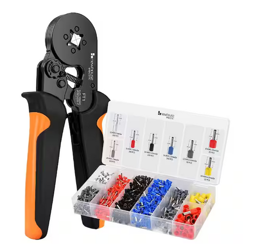 Ferrule Crimping Tool Kit with Wire Crimper Tool, Wire Ferrule Container, and 1,200 Electrical Wire Connectors - 91009578884