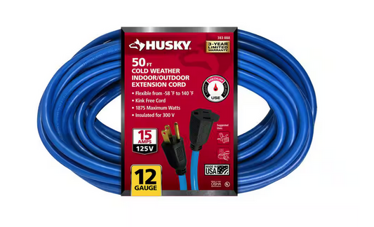 50 ft. 12/3 Medium Duty Cold Weather Indoor/Outdoor Extension Cord, Blue - 9383888