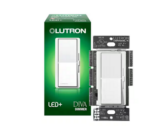 Diva LED+ Dimmer Switch for Dimmable LED and Incandescent Bulbs, 150-Watt/Single-Pole or 3-Way, White (DVCL-153PR-WH) - 9396508