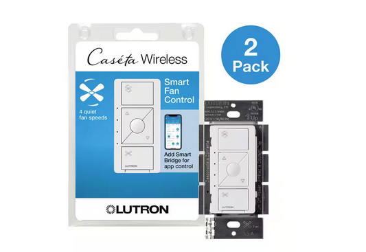 Caseta Smart Fan Speed Control, for Pull Chain Fans, 1.5-Amp/Single Pole, White (PD-FSQN-WH-R-2) (2-Pack)