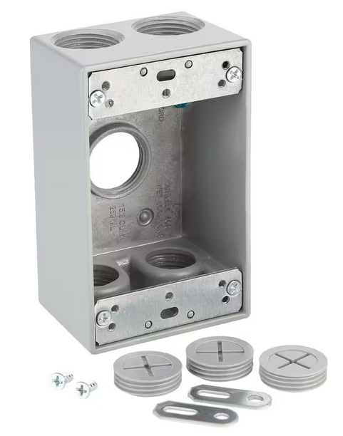 1-Gang Metallic Weatherproof Box with (5) 3/4 in. Holes, Gray - 9948497