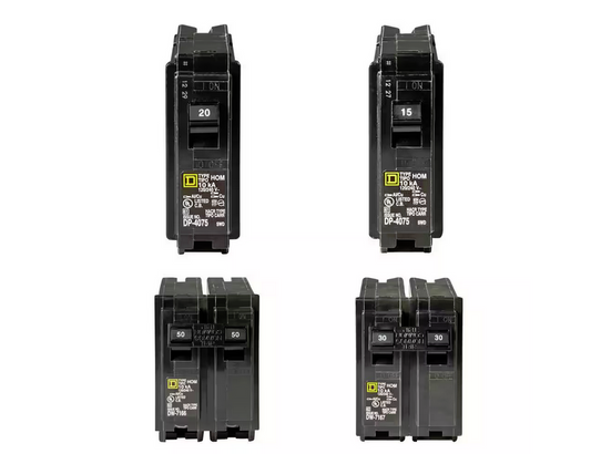 Homeline 1-20 and 1-15 Amp Single-Pole, 1-50 and 1-30 Amp 2-Pole Circuit Breakers (4-pack) - 91005370703